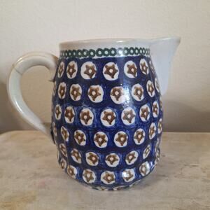 Vintage Metropolitan Museum Art Hand Blown Sapphire Blue Glass Pitcher bud vase